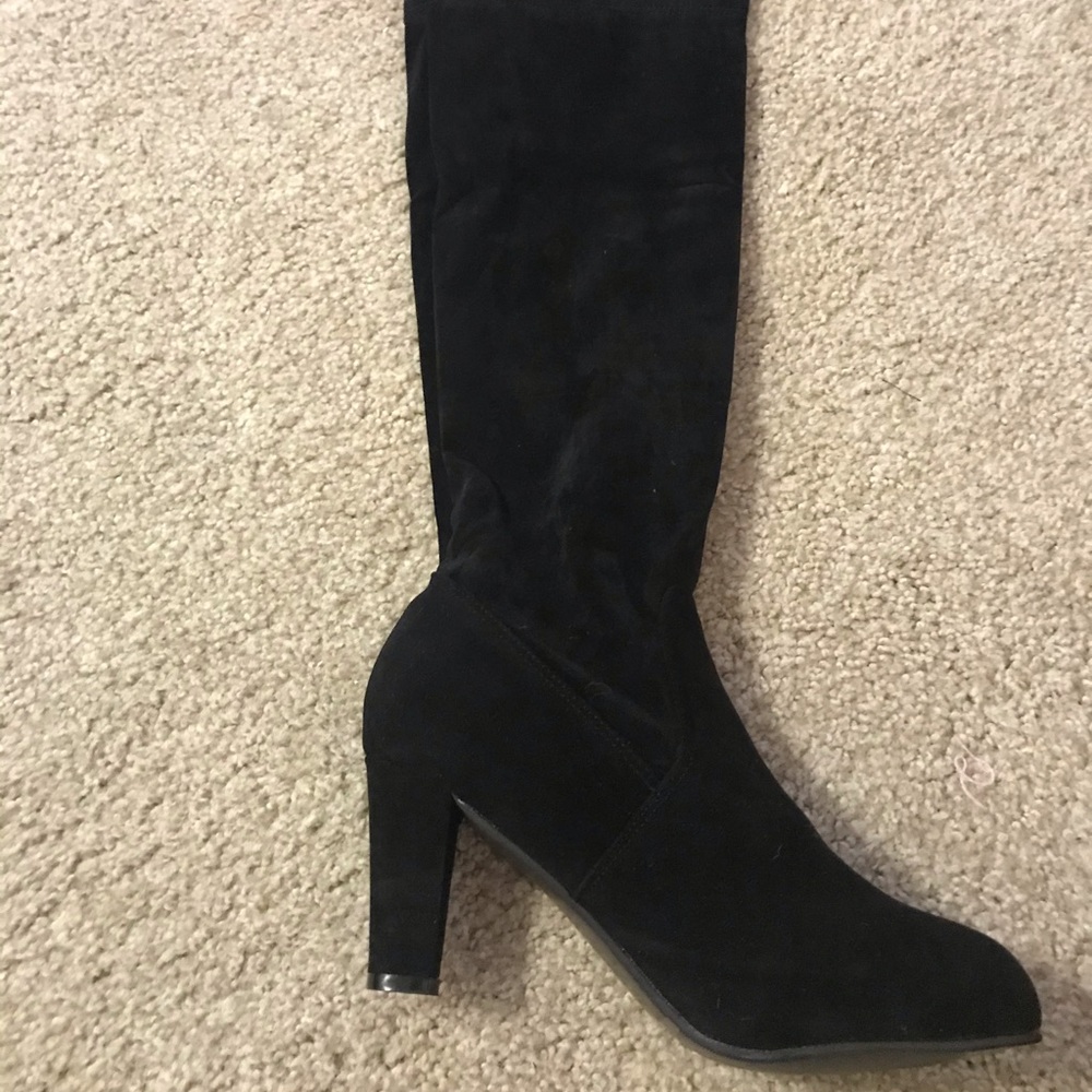 CLEARANCE Black Over Knee boot Vegan Suede Velvet Tie Lined Heel Soft Boots - Picture 5 of 6